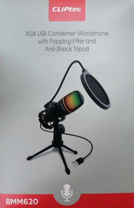 CLiPtec RGB USB Condenser Microphone with Popping-Filter & Anti-Shock Tripod BMM620